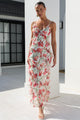 Galore Cream Red Floral Georgette Bias Ruffle Slip Maxi Dress