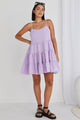Garden Lilac Gingham Strappy Tiered Empire Mini Dress