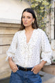 Garnish Cream Black Polka Dot Frill Front Mid Sleeve Top