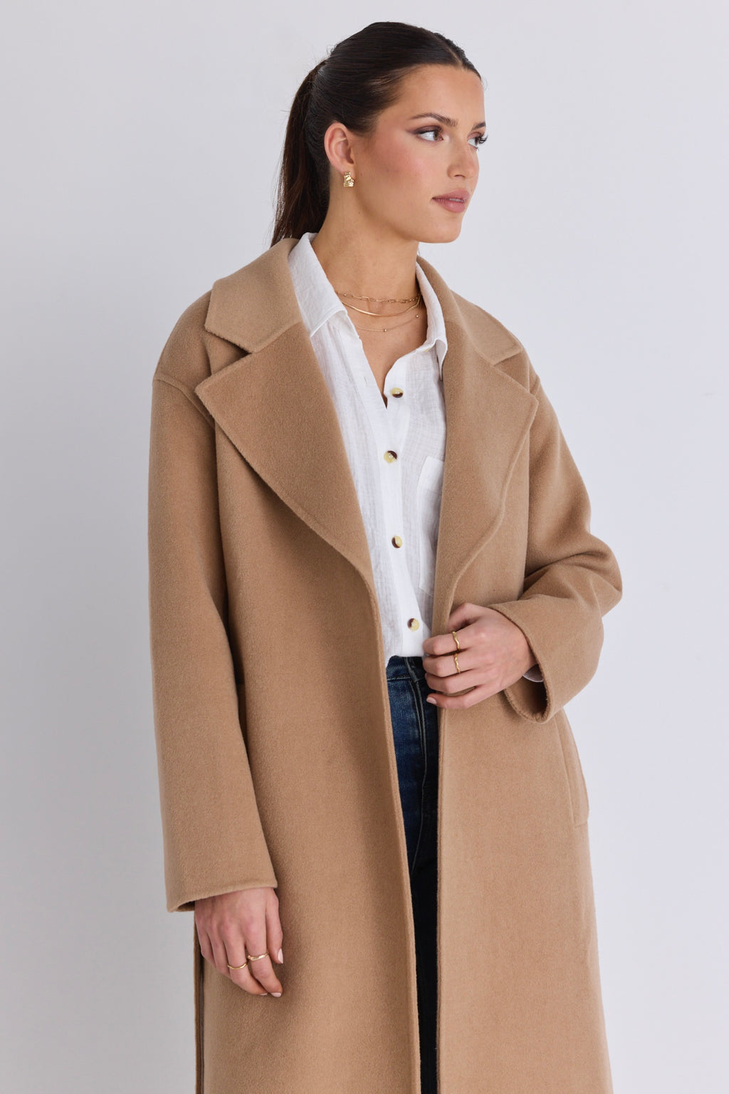 Shop Geneva Camel Wool Blend Belted Coat Flo Frankie