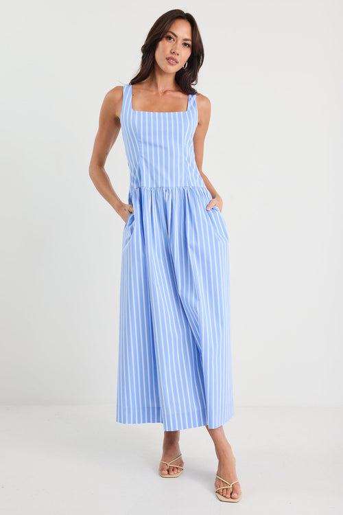 Shop Gilded Blue Stripe Sleeveless Square Neck Maxi Dress | Flo & Fran Shop Gilded Blue Stripe Sleeveless Square Neck Maxi Dress | Flo & Fran