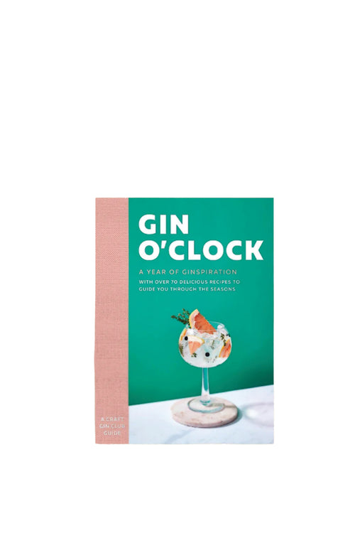 Book titled 'Gin O'Clock' with a green cover and pink spine on a white background