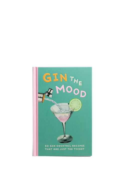 Book titled 'Gin The Mood' with a cocktail illustration on a green background