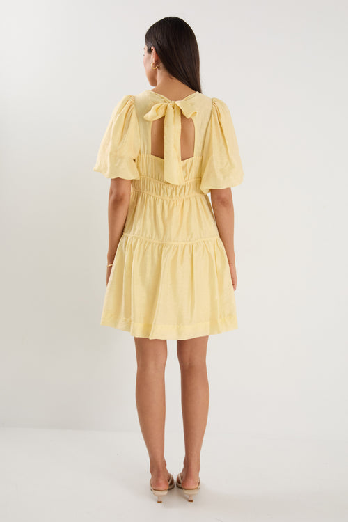 Shop Girlfriend Butter Puff Sleeve Tie Back Mini Dress | Flo & Frankie