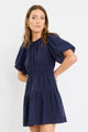 Girlfriend Navy Puff Sleeve Tie Back Mini Dress