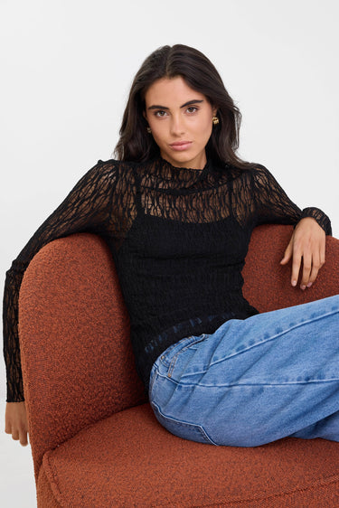 Giving Black Lace Long Sleeve Top