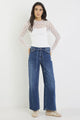 College Deep Blue Wide Leg Tie Belt Jean