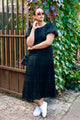 Graceful Black Shirred Cotton Bubble Sleeve Tiered Maxi Dress