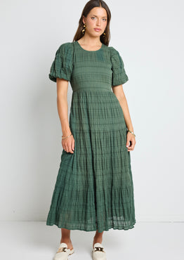 model wears Green Cotton Maxi Dress