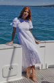 Graceful White Shirred Cotton Bubble Sleeve Tiered Maxi Dress