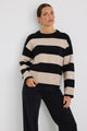 Gravity Black & Stone Stripe Crew Neck Knit Jumper