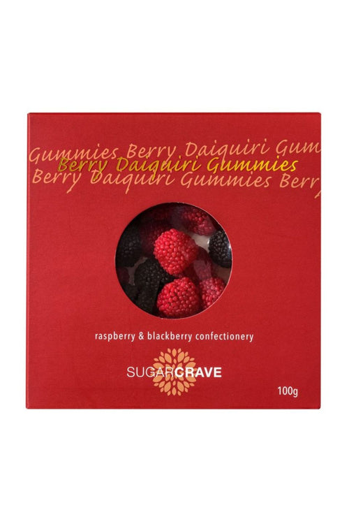 Raspberry and Blackberry flavoured gummies covered in a crunch