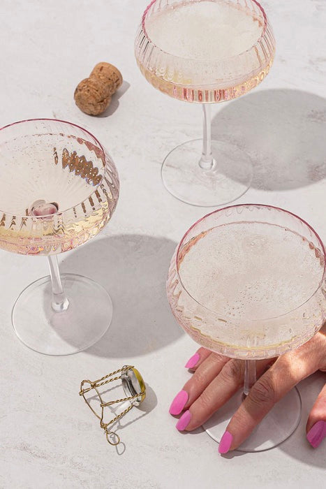 Ribbed Blush Champagne Coupe Glass set4 HW Drinkware - Tumbler, Wine Glass, Carafe, Jug Home Lab   