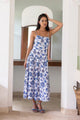 Celine Jardin Blue Print Strappy Midi Dress