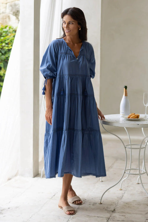 Shop Louisa Paris Blue Tier Mid Sleeve Sway Midi Dress | Flo & Frankie Shop Louisa Paris Blue Tier Mid Sleeve Sway Midi Dress | Flo & Frankie