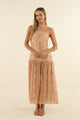 Izra Melon Pink Floral Silk Blend Strappy Drop Waist Maxi Dress