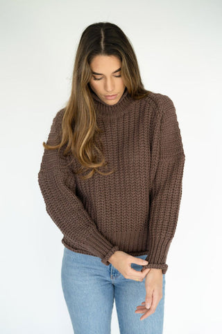 Willow Chocolate High Neck Chunky Knit