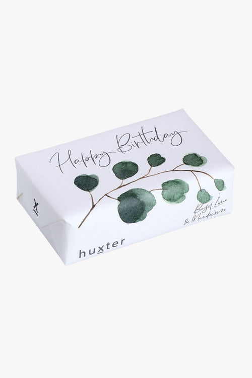 Happy Birthday White with Green Leaves Basil Lime + Mandarin Soap HW Beauty - Skincare, Bodycare, Hair, Nail, Makeup Huxter   