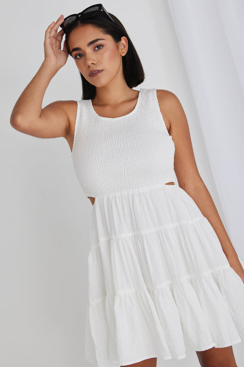 White Sleeveless Cutout Dress