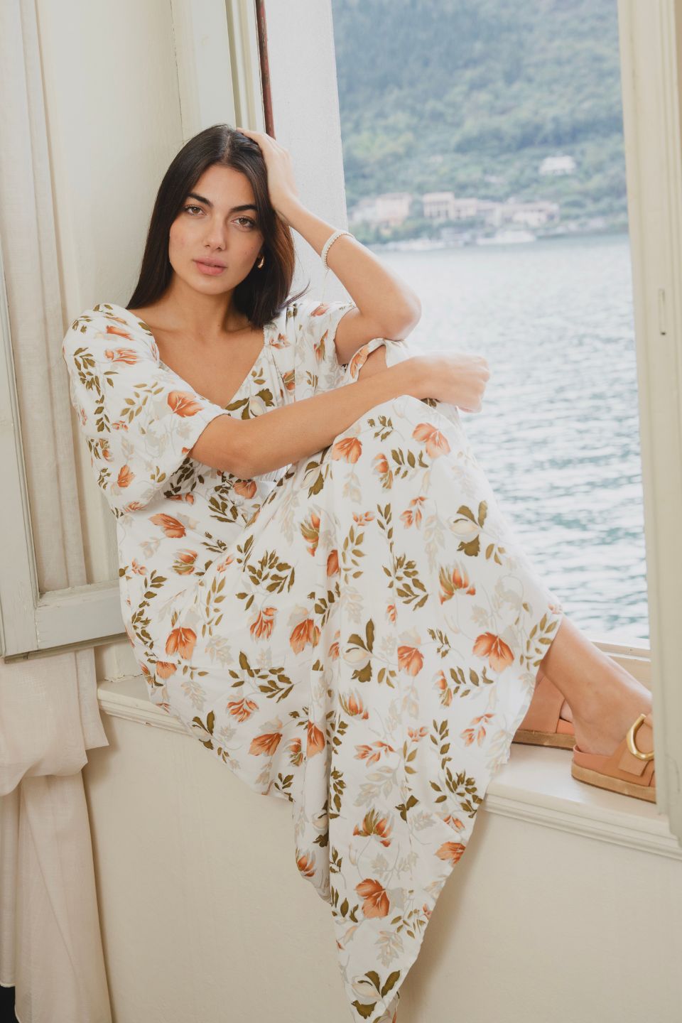 Shop Heartfelt Ivory Floral SS Button Front Midi Dress Flo Frankie