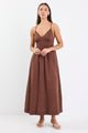 Heat Chocolate Linen Blend Strappy Midi Dress
