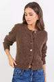 Highlight Chocolate Mohair Blend Crewneck Cardigan