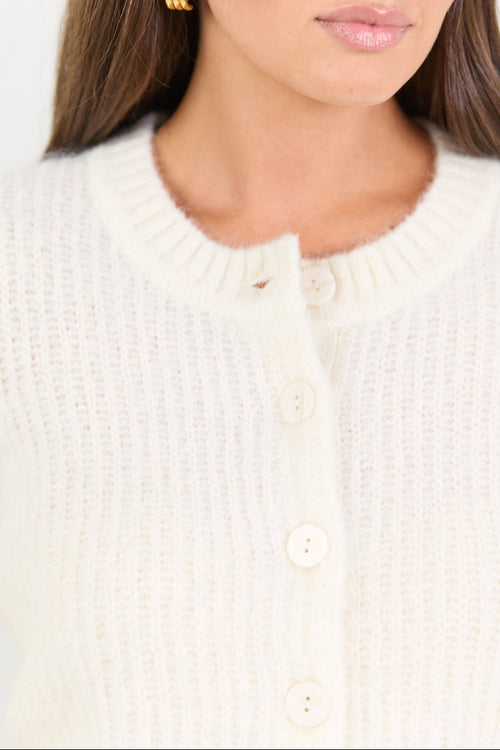 Shop Highlight Ivory Mohair Blend Crewneck Cardigan | Flo & Frankie