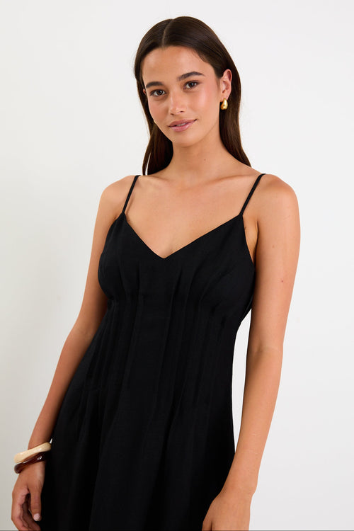 Shop Hourly Black Linen Blend Strappy Pleat Maxi Dress | Flo & Frankie Shop Hourly Black Linen Blend Strappy Pleat Maxi Dress | Flo & Frankie