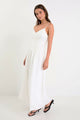 Hourly Ivory Linen Blend Strappy Pleat Maxi Dress