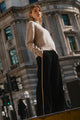 Confidant Black Crepe Camel Side Stripe Wide Pants