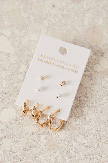 Huggie Stud 4 Sets Gold Earrings