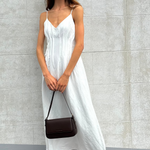 Hourly Ivory Linen Blend Strappy Pleat Maxi Dress