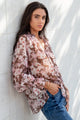 Odyssey Blush Chocolate Floral Shirred Neck LS Top