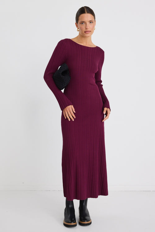 burgundy maxi knit dress Burgundy Long Sleeve Off-Shoulder Maxi Sweater Dress with Scarf Crimson Red / XL