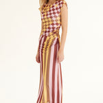 Ike Pink Stripe Check Midi Mesh Dress