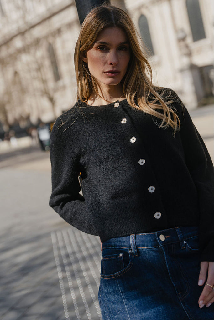 Shop Imprint Black Soft Knit Crewneck Cardigan | Flo & Frankie