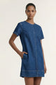 Roma Indigo Chambray Denim Cap Sleeve Midi Dress