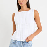 Inspiration Ivory Linen Pintuck Front Boatneck Top