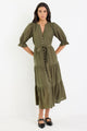 Irresistible Khaki SS Button Front Tiered Maxi Dress
