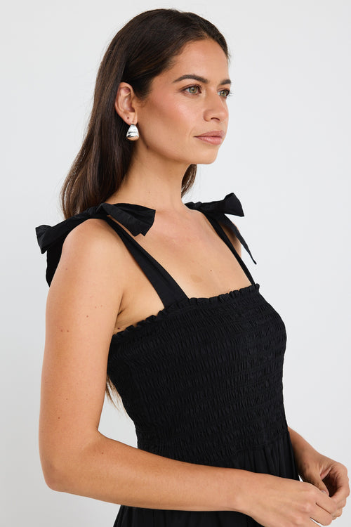 Shop Isabella Black Cotton Poplin Strappy Tiered Maxi Dress | Flo & Fr Shop Isabella Black Cotton Poplin Strappy Tiered Maxi Dress | Flo & Fr