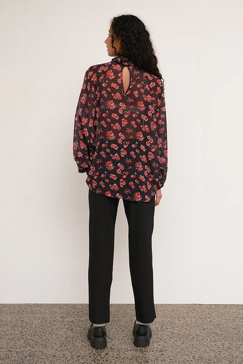 Floret High Neck Red Floral Top WW Top Ketz-Ke   