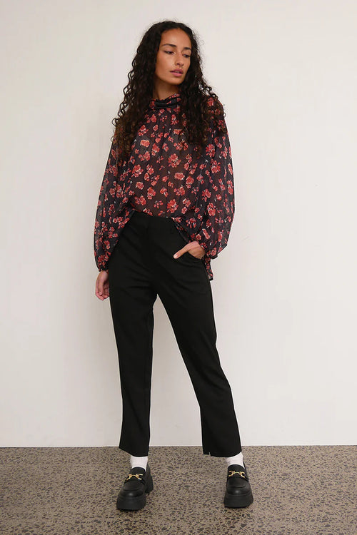 Floret High Neck Red Floral Top WW Top Ketz-Ke   