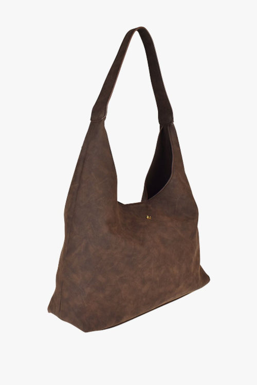 Chocolate brown suede shoulder bag