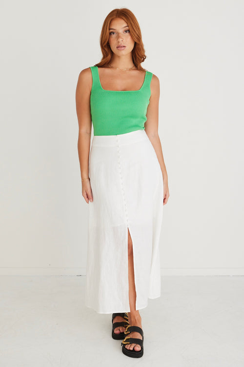 Mercy White Linen Button Front Aline Skirt WW Skirt Among the Brave   