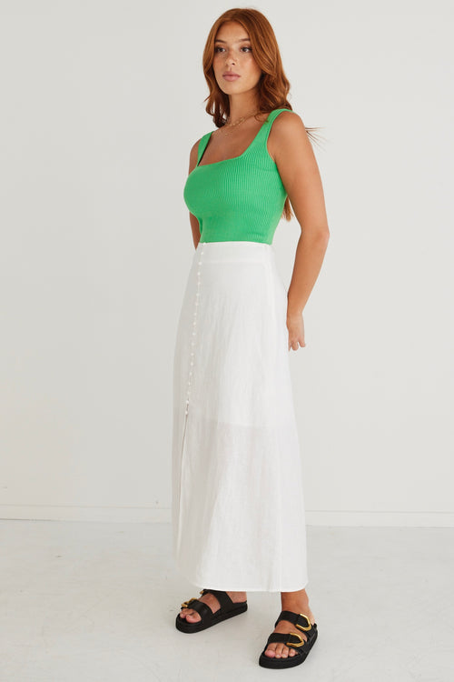 Mercy White Linen Button Front Aline Skirt WW Skirt Among the Brave   