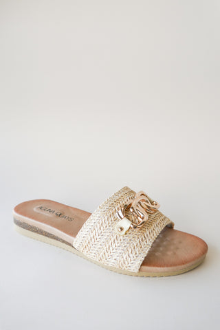 Karmen Beige Raffia Slide