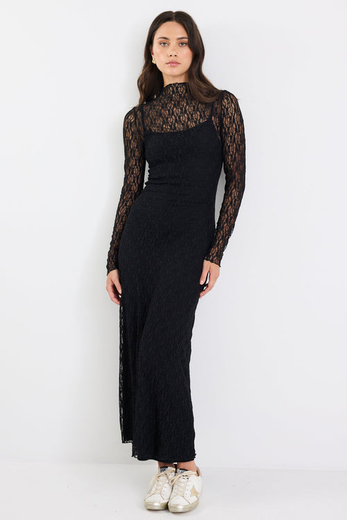 Shop Keepsake Black Lace Long Sleeve Maxi Dress | Flo & Frankie Shop Keepsake Black Lace Long Sleeve Maxi Dress | Flo & Frankie