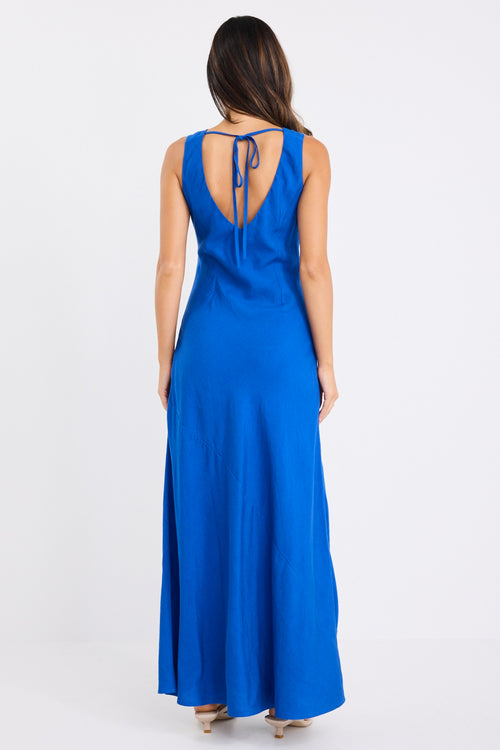Shop Knockout Electric Blue Linen Blend V Back Slip Dress | Flo & Fran Shop Knockout Electric Blue Linen Blend V Back Slip Dress | Flo & Fran