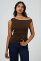 Kylie Chocolate Off Shoulder SS Top