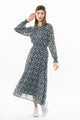 Harmony Navy Multi Floral LS Shirred Waist Midi Dress